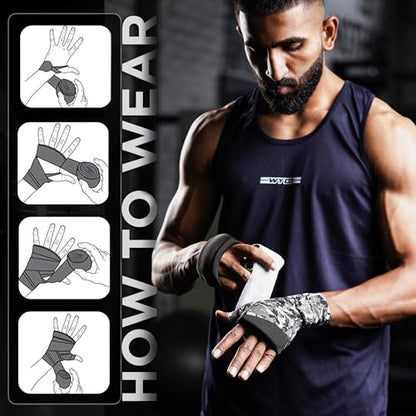 WYOX Boxing Hand Wraps & Gel Knuckle Guards Set for MMA, Muay Thai & Kickboxing - 2 Pair Hand Wraps + 1 Pair Knuckle Guards - Hand Wrist Protection for Men & Women Training - color: Pink/Black