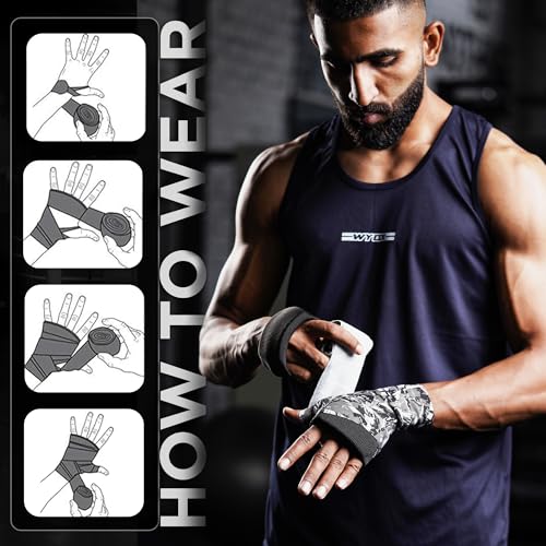 WYOX Boxing Hand Wraps & Gel Knuckle Guards Set for MMA, Muay Thai & Kickboxing - 2 Pair Hand Wraps + 1 Pair Knuckle Guards - Hand Wrist Protection for Men & Women Training - color: Cheeta/Black