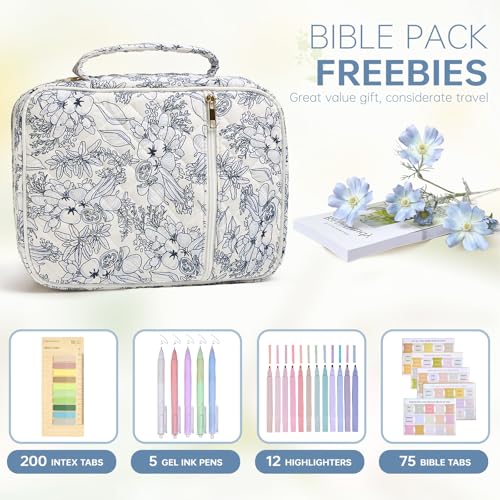 Bible Cover Case for Women Large Bible Cover with Durable Handle Quilted Bible Carrying Case for Girls Bible Study Supplies Accessories (Big Blue Flower, Big Blue Flower) - color: Big Blue Flower