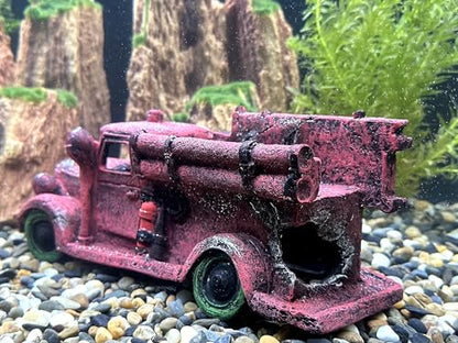 Tank Decorations, Red Truck Wreck Figurine, Aquarium Ornament Large Fish Tank Decoration