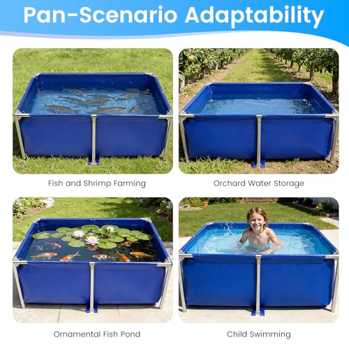 Canvas Fish Pond 127 Gal, Blue Above Ground Foldable Koi Tank, Water Tank | Steel Frame | Drain Valve | Collapsible Design | UV & Freeze Resistant | For Fish, Koi, Turtle, Aquaculture, Irrigation