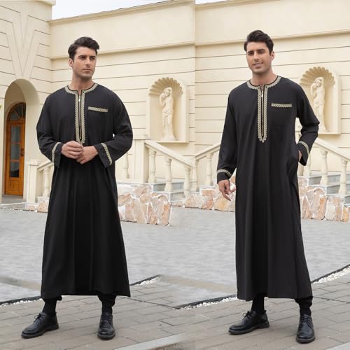 zhxinashu Thobe for Men Long Sleeve Kaftan Formal Robe Muslim Men Clothing - size: XX-Large