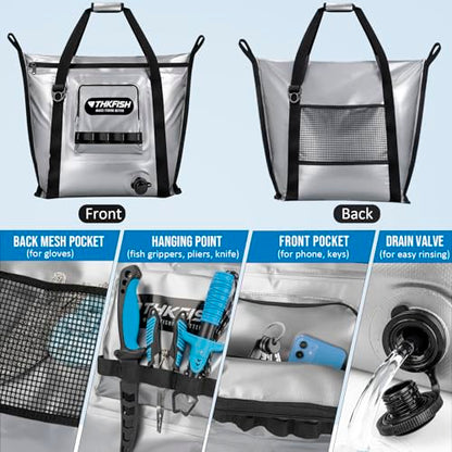 THKFISH Insulated Fish Cooler Bag, Fish Kill Bag for Caught Fish | 40x16in/25x17.5in Portable Waterproof Insulated Fish Bag Keeps Ice for 24 Hours - color: Silver --25x17.5x8.6"