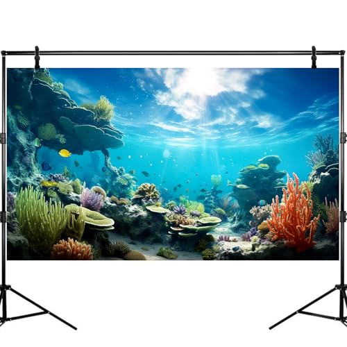 Ocean Aquarium Background Underwater Coral Reef Seascape Fish Tank Background Under Water Seaweed Floor Terrarium Backgrounds Cave Sunlight Fish Tank Backgrounds Aquarium Wallpaper Poster 72x16in - size: 72(W)x16(H)inches/ 180(W)*40cm(H)