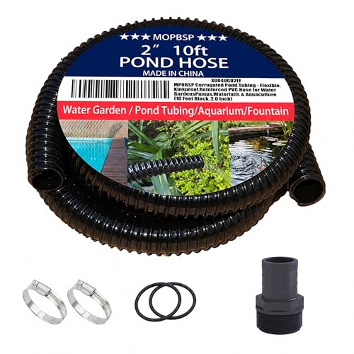 Corrugated Pond Tubing - Flexible, Kinkproof, Reinforced PVC Hose for Water Gardens, Pumps, Waterfalls & Aquaculture (10 Feet Black, 2.0 Inch) - color: 10 Feet Black, size: 2.0 Inch