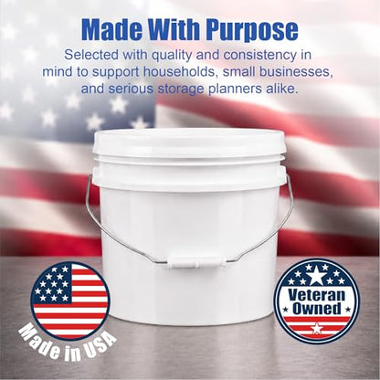 3.5 Gallon Bucket, Food-Grade w/Lid, BPA-Free, White,6 Packs | Airtight Gamma Seal Screw-On Lid, Heavy-Duty 90 Mil HDPE Plastic, Food Safe and Durable Container, Bulk Storage, Made in USA - color: White, size: 6 Packs