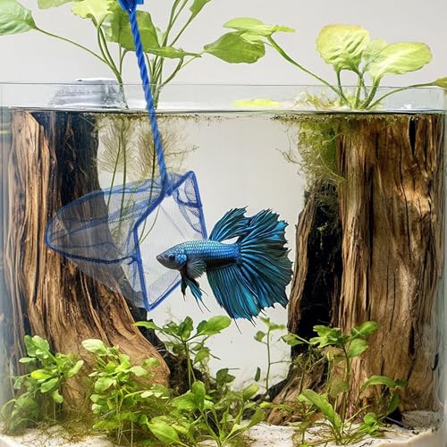 Lpraer 4in 5in 6in Aquarium Fish Net Green Fine Mesh Nylon Net Collection with 11" Long Handle Square Quick Catch Fish Net for Fish Tank - color: Navy Blue, size: 3PCS 4，5，6"