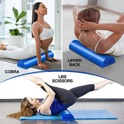 Yes4All Medium Firm Half Foam Rollers for Post-Workout Relaxation, 12/18/24/36 inch PE Foam Roll for Back Massage & Yoga Exercise - color: Half Blue, style: 18-inch