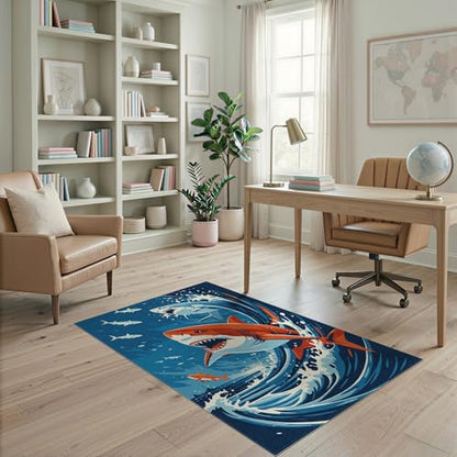 4'x6' Washable Graphic Wave Accent Rug, Navy Blue Non-Shedding Small Carpet Pet Friendly & Non-Slip for Playroom, Bedroom, Reading Nook | Ref:2070038 - color: Blue/Pattern 15, size: 4' x 6' (Rectangular)