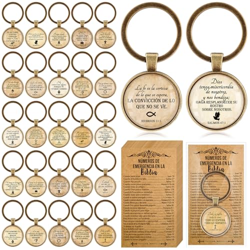 Junkin 25 Set Church Gifts Spanish Christian Gifts Bulk for Women Men Bible Verse Keychain Religious Bible Emergency Numbers Bookmark Gift for Vbs Sunday School Grandparent Day Coworker(Brown 2) - color: Brown