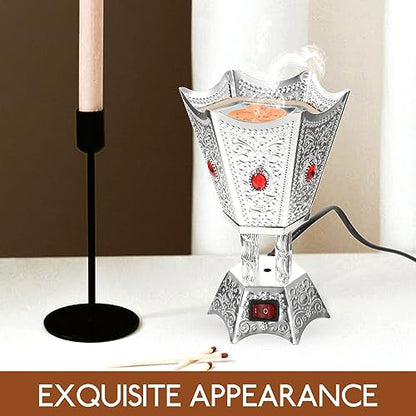 SEWACC Electric Incense Burner Metal Bakhoor Burner Middle Eastern Style Tabletop Electric Censer for Home Office Yoga Spa Decor