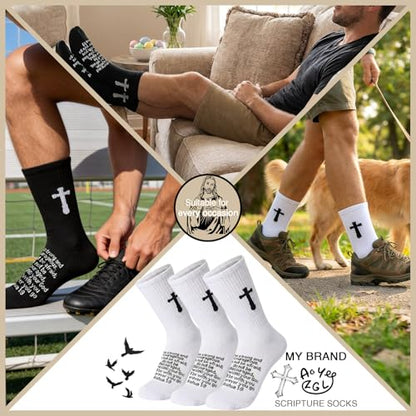 3 Pairs Christian socks Prayer socks Birthday Gifts for Dad,Men Husband Grandp Fathers Day Christmas - color: Joshua 1:9 - White