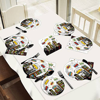 96 PCS Super Theme Hero Party Plates Napkins Hero Themed Party Tableware Hero Action Sign Disposable Paper Plates Napkins Happy Birthday Party Decorations Supplies Favors for 24 Guests - style: Hero