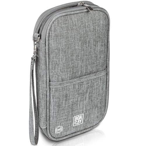 BOACAY Travel Document Organizer with RFID, Family Passport Holder, Wallet for Women & Men, Portable & Waterproof Case for Cards, Boarding Pass, Money - color: Quartz Gray