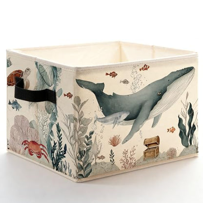 Coastal Beach Ocean Whale Storage Bins Box with Handles, Marine Biology Sea Animal Plant Foldable Basket Toybox for Kids Room Nursery Bedroom Bathroom Home Clothes Toys Books - color: color-8