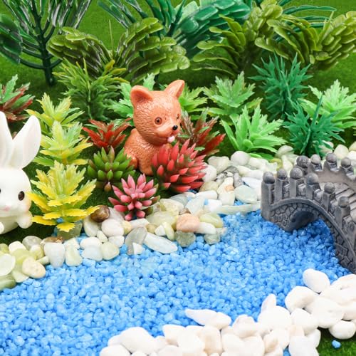 QUOZUO 82pcs Model Plants Miniature Trees Train Scenery Rainforest Fairy Garden Accessories Model Railway River Stone Artificial mini Plants Park Garden Scene Architecture Building Model