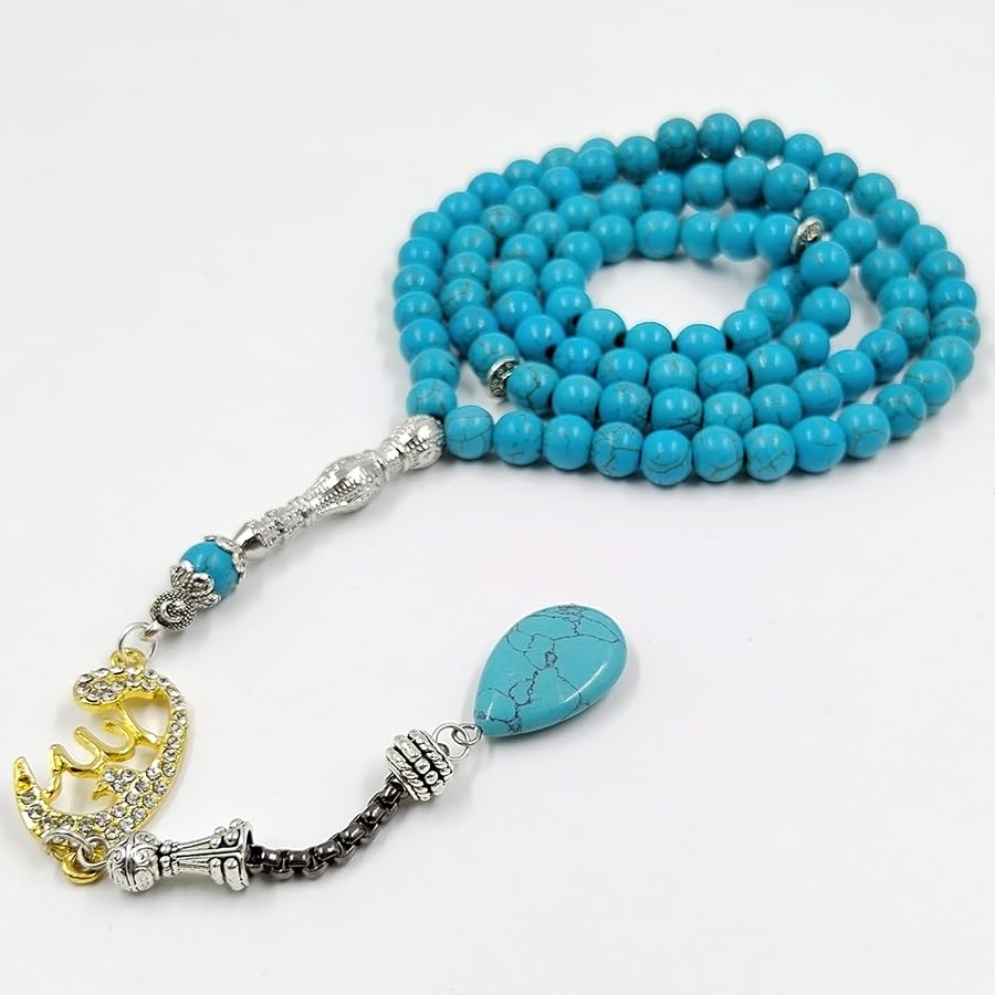 ALBASHAN Tasbih Turquoises stone 99 100 Prayer Beads Misbaha Islamic Eid Gift Muslim bracelets - size: 10mmx99beads
