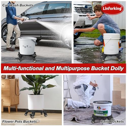 Upgraded Foldable Car Wash Bucket Dolly 5 Gallon with Wheels,360°Rolling Car Wash Buckets Dolly for Washing, Waxing, Removable Bucket Mover,Fits 3.5–5 Gallon Buckets,Supports Up to 265 lbs - size: B