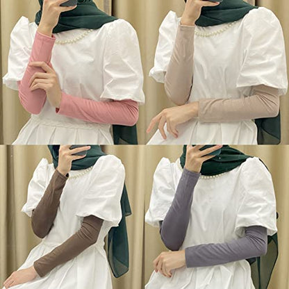 4 Pairs Muslim Elastic Arm Sleeves for Women Modal Cotton Sunscreen UV Protection lslamic Arab Ramadan Sleeve Cover - color: 3 +9 +15+ 21