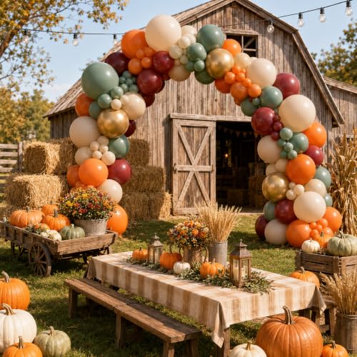 Fall Balloons, 12 Inch Burnt Orange Burgundy Sage Green Gold Balloon - color: Orange Green Gold