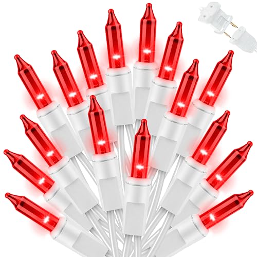 LAMPHOME Christmas String Light,100 Count Incandescent Mini String Light in 19.6ft,Indoor/Outdoor 120V UL Certified Mini Light for Christmas,Wedding,Patio Lawn,Home,Garden,Party (RED) - color: Red-White Wire, size: 100ct