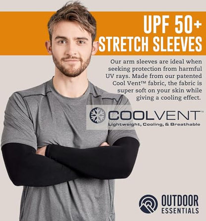 OutdoorEssentials UV Sun Sleeves for Men & Women, Cooling Arm Sleeves UPF 50+ | Golf, Tattoo Cover Up, Sun Protection - color: (4 Pairs): 1 Black, 1 Gray, 1 Blue, 1 White