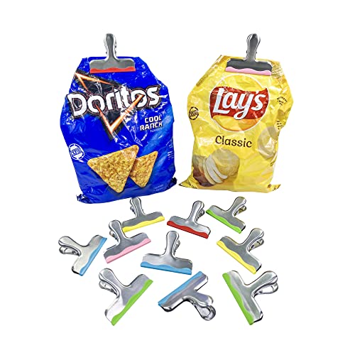 YARALL 12 Pack Metal Chip Clips with Silicone Edges – Heavy Duty Bag Clips for Food Packages, Kitchen, Office – Color Coded, Air Tight Extra Strong Clamps, 3 Inches Wide (12)