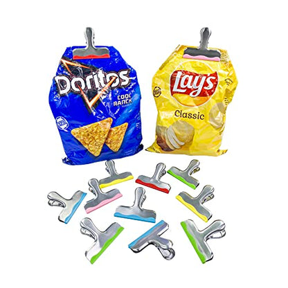YARALL 12 Pack Metal Chip Clips with Silicone Edges – Heavy Duty Bag Clips for Food Packages, Kitchen, Office – Color Coded, Air Tight Extra Strong Clamps, 3 Inches Wide (12)