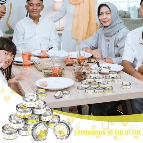 MTLEE 20 Pcs Ramadan Mubarak Scented Candles Bulk, 1 oz Eid Wax Candles, Muslim Islam Meditation Decor, Islamic Ramadan Gifts for Family Home Eid Celebration Party Favor, Assorted Scents(White Gold) - style: White Gold