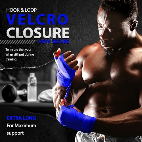 DXM SPORTS Boxing Hand Wraps Inner Gloves - 180 Inch Elasticated Thumb Loop Bandages - Kickboxing MMA Muay Thai Kickboxing Martial Arts Punching Training for Men Women - color: Blue