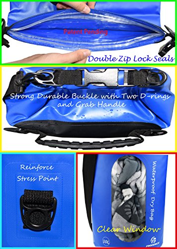 Freegrace Waterproof Dry Bag Set of 3 - Submersible Dry Sack with Double Zip Lock Seals - Includes Waist Pouch & Phone Case - Perfect for Kayaking, Swimming, Boating & Rafting (Navy Blue(Window), 20L) - color: Navy Blue, size: 20L, style: Window