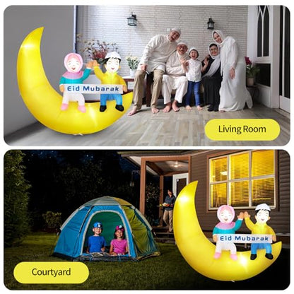 Dawdix 5FT Ramadan & Eid Mubarak Inflatable Decorations with LED Lights, Outdoor Ramadan Yard Decor with Crescent Moon & Replaceable Banners
