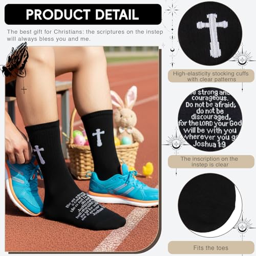 3 Pairs Christian socks Prayer socks Birthday Gifts for Dad,Men Husband Grandp Fathers Day Christmas - color: Joshua 1:9 - Black