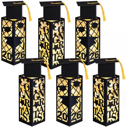 AmazingSpark 6 Pcs 2025 Graduation Table Centerpieces Congrats Grad Lantern Box with LED Light and Cap Light Up Graduation Centerpieces Table Decors for College High School Photo Props Party Supplies - style: 2025 Graduation