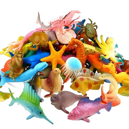 52 Pack Ocean Animal Toys for Kids, Mini Sea Creature Figures | Realistic sea life figures for bath play, water tables, sensory bins, school projects, party favors, and cake toppers