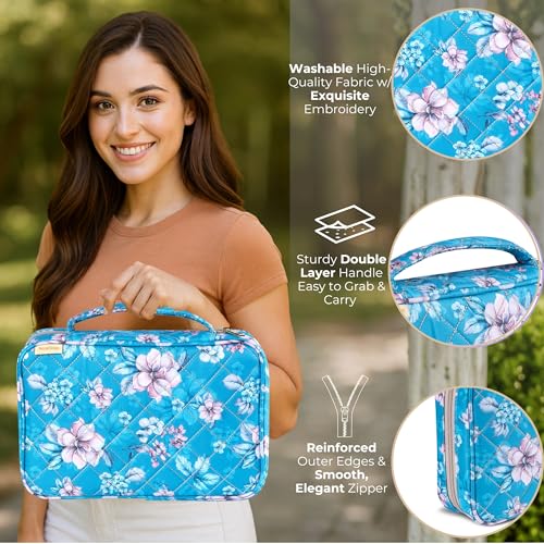 Quilted Bible Case for 6.5 X 9.5 inch Books, Bible Carrying Case for Women, Teal Bible Cover - color: Teal