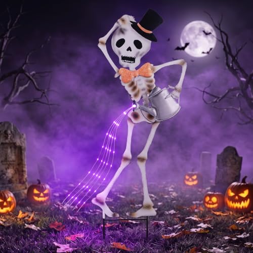 Lewondr 35" Skeleton Halloween Decorations Outdoor - color: Purple Light