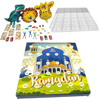 Ramadan Advent Countdown Calendar Eid Gift Surprise Calendar Box for Kids Count down for Boys 13"x13" [Age 4,5,6,7 yrs] (Boy Gift - Blue) - color: Boy Gift - Blue