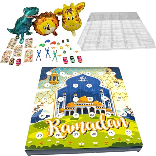 Ramadan Advent Countdown Calendar Eid Gift Surprise Calendar Box for Kids Count down for Boys 13"x13" [Age 4,5,6,7 yrs] (Boy Gift - Blue) - color: Boy Gift - Blue