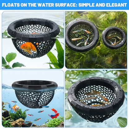 2Pcs Floating Betta Hammock & Shrimp Cave, 3D Printed Aquarium Decor with Feeding Ring in 2 Sizes, Betta Fish Hammock for Shrimp & Small Fish, Fishes Tank Accessories (Black)