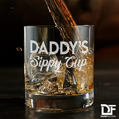 Daddy's Sippy Cup, Fathers Day Gift for Dad, Husband, Father - Whiskey Glass - New Dad Gifts - 10.25 oz Engraved Old Fashioned Rocks Glass for Expecting Father