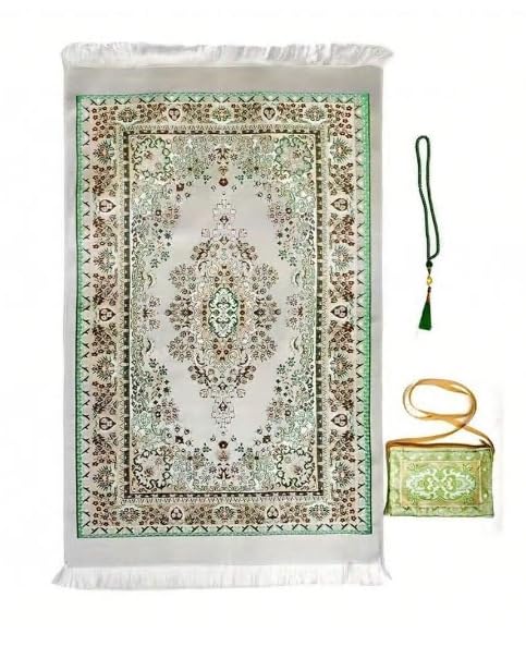 Islamic Travel Prayer mat Mus Portable Prayer Rug Muslim Prayer Mat and Prayer Beads | Janamaz | Sajadah | Soft Islamic Prayer Rugs | Taffeta Fabric 70 * 110 Pink