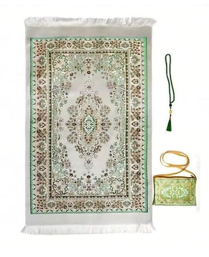 Islamic Travel Prayer mat Mus Portable Prayer Rug Muslim Prayer Mat and Prayer Beads | Janamaz | Sajadah | Soft Islamic Prayer Rugs | Taffeta Fabric 70 * 110 Pink