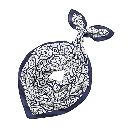 RIIQIICHY Women Head Hair Scarf Like Satin Silk Scarf Sleeping Hair Wrapping Night 27.5" - color: Dark Blue/White