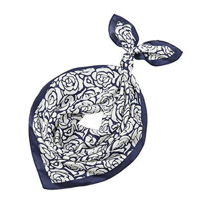 RIIQIICHY Women Head Hair Scarf Like Satin Silk Scarf Sleeping Hair Wrapping Night 27.5" - color: Dark Blue/White