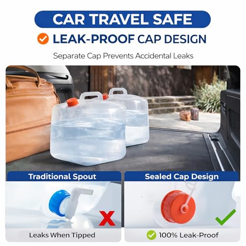 BPA Free Collapsible Water Container with Spigot, Vent & Lid. 2×5.3 Gallon Water Storage Jug, for Outdoors Camping Backpack Hiking & Emergency Hurricane, Tornado, Drought - Portable Survival Canteen