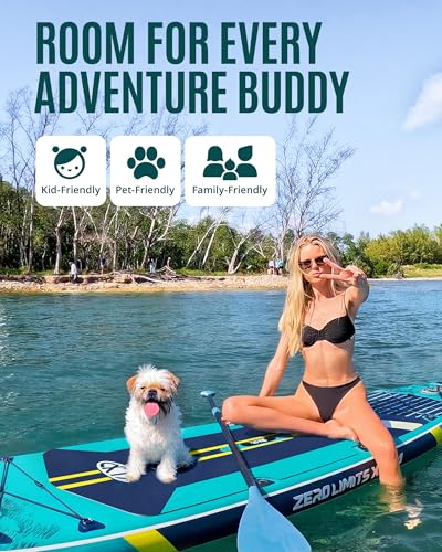 ZLX 11'6"x35" Ultra Wide Inflatable Stand Up Paddle Board | Stable Non-Slip Deck Pad, Unique Fin System, Premium SUP Accessories & Backpack - Upgraded Pump for Adults, All Skill Levels - color: Mint Green