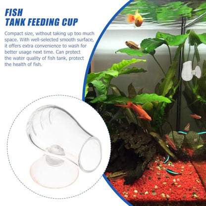 Garneck Glass Aquarium Fish Feeder Cup Worm Bait Container Fish Tank Feeding Cup for Aquarium Use