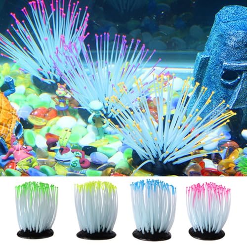 Fish Tank Decorations, Artificial Sea Anemone Aquarium Décor for Fish Tank, Silicone Coral Plant with Glowing Effect, Vivid Aquarium Plants for Betta Fish Tank Accessories Underwater