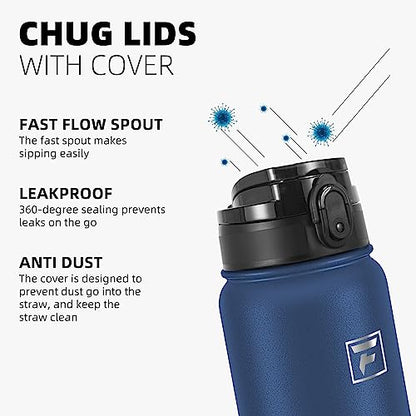 Fanhaw 32 oz Insulated Stainless Steel Water Bottle with Anti-Dust Chug Lid, Leakproof Vacuum Sports Bottle for Kids, Teens & Adults, Back to School Essentials (Navy Blue) - color: Navy Blue, style: 32 Ounces